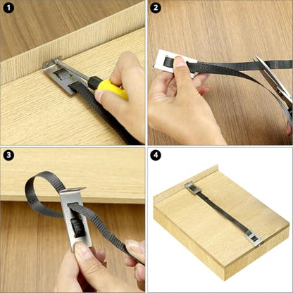 QWORK 6 Set Drawer Repair Kit - Stainless Steel Support Brackets with Screws, Bands for Reinforcing and Repairing Broken Sagging Wood Drawers