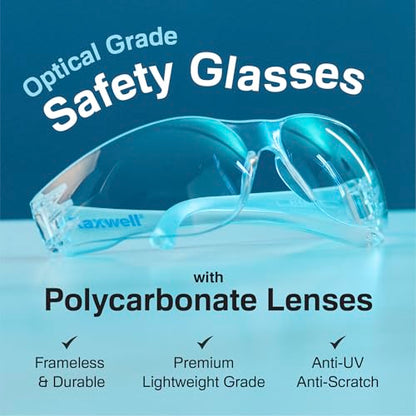 Raxwell Clear Safety Glasses, ANSI Z87.1 Certified Protective Eyewear,Wraparound Anti-Scratch Polycarbonate Lense