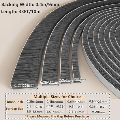 Weather Stripping Door Seal 2 Packs 0.2in (T x 0.4in (W) x 66FT,Grey Brush Self Adhesive Brush Seal Tape for Door Window Draft Stopper Noise Blocker Sliding Door - size: 2 Pack 0.2"x 0.4" x33FT