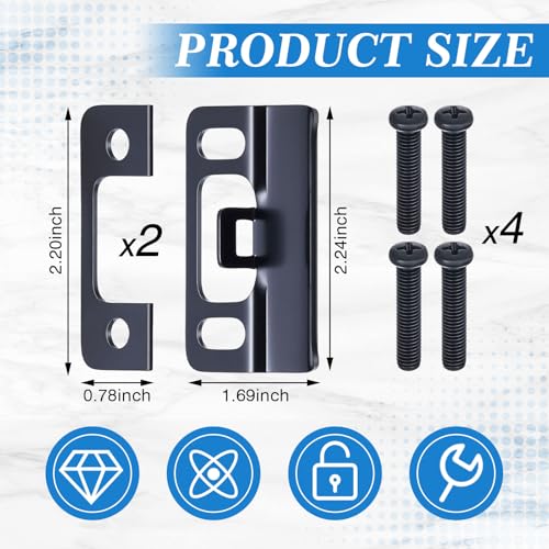 MorningRo 2 Sets Hardware Adjustable Strike Plate, Easy to Install, Extended Lip Strike Plate, Wide Lip Door Latch Striker for Secure Extend Doors, Black