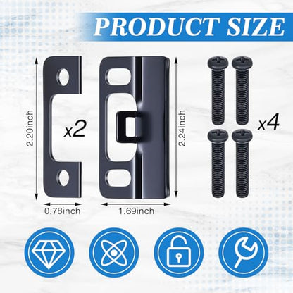 MorningRo 2 Sets Hardware Adjustable Strike Plate, Easy to Install, Extended Lip Strike Plate, Wide Lip Door Latch Striker for Secure Extend Doors, Black