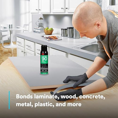 3M Hi-Strength 90 Spray Adhesive, Permanent, Bonds Laminate, Wood, Concrete, Metal, Plastic, Clear Glue, Net Wt 12.23 oz - size: 16 fl oz (Net Wt 12.23 oz), style: Hi-Strength 90
