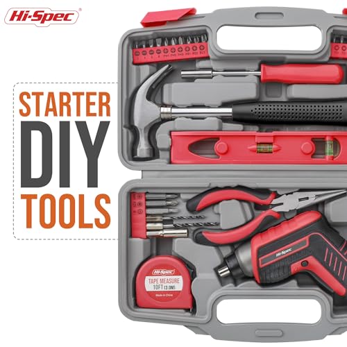 Hi-Spec 35pc Red Tool Kit with 3.6V USB Electric Screwdriver and Drill Set. Complete Basic Tool Set - color: Red, size: 35 Pieces