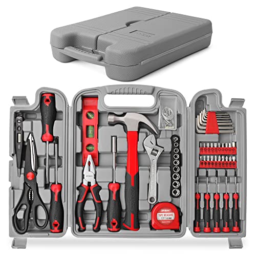 Hi-Spec 54pc Red Household Tool Kit – Essential DIY Hand Tool Set with Toolbox for Home, Garage, Office, Basic Repairs, First Apartment, New Home & Everyday Home Improvement - color: Red, size: 54 Piece