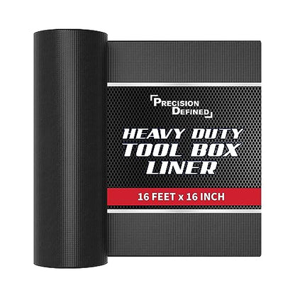 Precision Defined Professional Grade Tool Box Liner, 16 ft x 16", Black | Tool Box Drawer Liner, Shelf Liner Non Slip Mat, Thick Cabinet Shelf Liner, Toolbox Drawer Liner - size: 16"W x 192"L