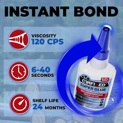Wood Super Glue 120 Gram 4oz, Clear Instant Medium Cyanoacrylate Adhesive Liquid for Woodworking Wooden Crafts Furniture Repairs, All Purpose Strong CA Glue for Metal Glass Plastic Ceramic Leather - size: 4 oz