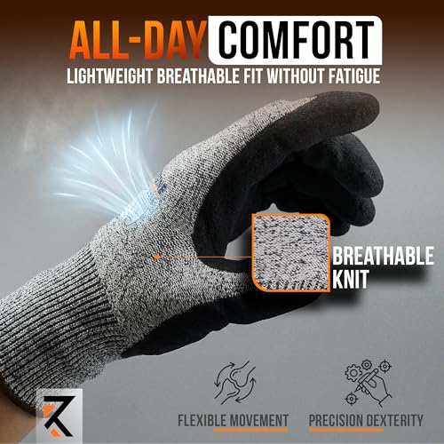RhyneStone Level A5 Cut Resistant – Safety Work Gloves for Construction, Gardening & Sharp Material Handling - size: Medium