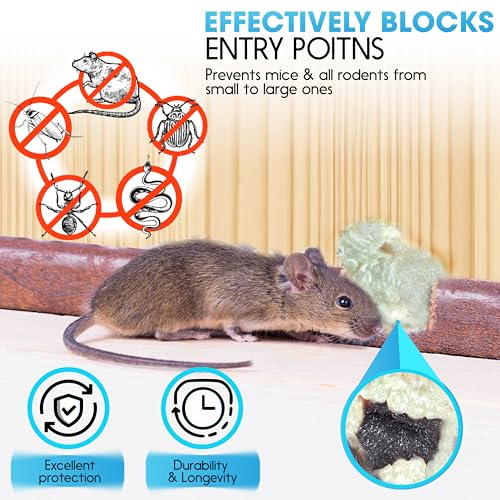 [Upgraded] Rodent Barrier Kit, 2Pcs Steel Wool Included 2Pcs PU Spray Foam for Mice Control, 3.2"x7.5’ Rodent Control Fill Fabric, Gloves, Scissors, Gap Blocker in Hole Pipeline Vent in House, Garage - style: 2Pcs Steel Wool + 2Pcs Spray Foam