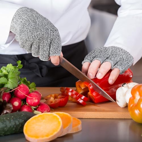 Geyoga 2 Pair Cut Resistant Half Finger Protection Gloves for Home Use (Grey and Black) - color: Grey and Black