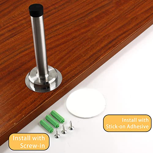 1pc 5 Inch Door Stops, Self Adhesive Long Door Stopper, Stainless Steel Sound Dampening Door Stop, Wall Mount Screw Doorstop with Rubber Bumper (Silver) - size: 5 Inch-Silver