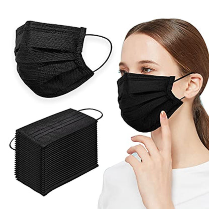 DC-BEAUTIFUL 100 Pieces Black Disposable Face Masks, Non Woven 3ply Earloop Disposable Masks, Fit for Adults - color: Black