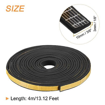 uxcell Weather Stripping 3/8" W x 1/8" T x 13ft L Adhesive Door Window Seal Strip Foam Seal Tape for Doors Window Insulation - size: 3/8"W x 1/8"T x 13ft L