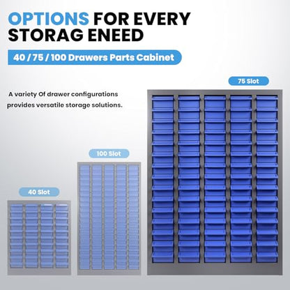 75 Drawer Nut and Bolt Organizer Cabinet, Small Parts Storage Cabinet Bolt Bin with Dividers & Labels, 26"X 9"X 36" Steel Frame Tool Organizer Parts Cabinet for Garage Hardware & Screw Storage - size: 75-Drawer