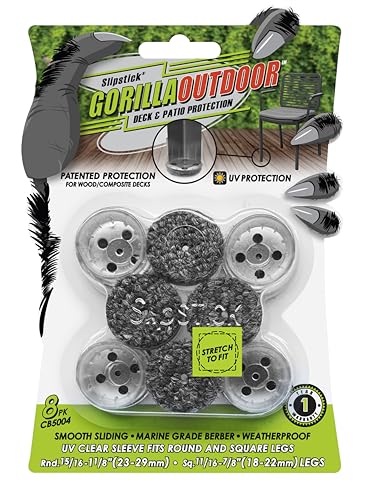 Slipstick GorillaOutdoor Berber Furniture Feet Pads with Clear Sleeve Sock (8 Pack) Outdoor Furniture Sliders for Round & Square Legs, Small - size: Universal Small