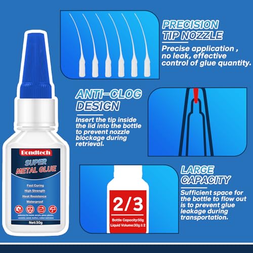 Metal Glue 30 g, Super Glue for Metal, Instant Clear Adhesive for Steel, Zinc, Aluminum, DIY and More, Waterproof, Heat-Resistant, with Anti-Clog Cap (Clear, 30 Grams * 1 Pack, Metal Glue) - size: 30 Grams * 1 Pack