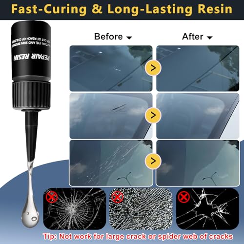LOCBONDSO Windshield Repair Kit, Upgraded Fast-Curing Resin & Pressure Syringe, Quick Fix Auto Glass Repair for Chips, Cracks, Star & Bulls-Eye Damage, Long-Lasting Car Windshield Repair