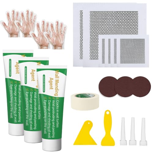 22 Pack Drywall Repair Kit, Aluminum Repair Patch Wall Mending Agent,Wall Spackle with Scraper Sandpaper Disposable Gloves Masking Tape, Wall Surface Hole Fill Quick and Easy Solution - size: 22 PCS