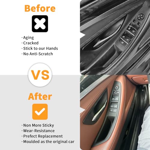 7PCS Carbon Fiber No-Remove Interior Door Pull Handle Sticky Cover for BMW 5 Series F10/F11 (2010-2016) 520, 523, 525, 528, 530, 535 Driver Passenger Side Window Switch Armrest Panel - color: Carbon Fibre