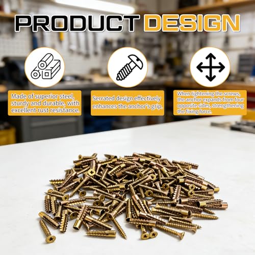 Moxweyeni 100 Pack 6x32mm Heavy Duty Hollow Wall Anchors with Screws Loose Hinge Hole Repair Kits for Hinge Hole Repair and Concrete, Hollow, and Wood Walls