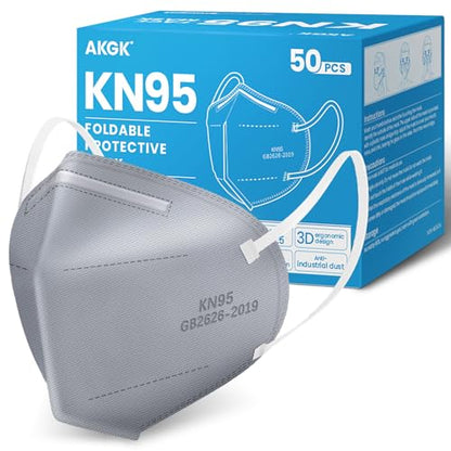 akgk KN95 Face Mask 50 PCS, Breathable Protection Masks, 5-Ply KN95 Grey Masks, Cup Dust Safety Masks - color: Grey