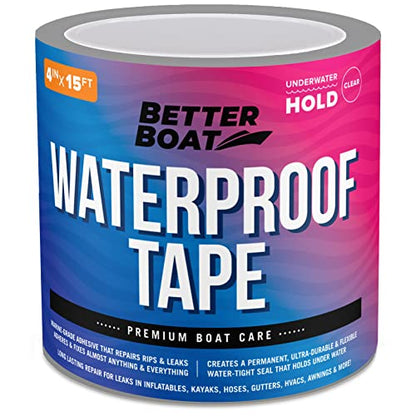 Better Boat Clear Waterproof Tape for Leaks Heavy Duty Marine Grade Seal Tape, 15 ft x 4 in, Invisible Repair, Pools, Shower, Windows - color: Clear