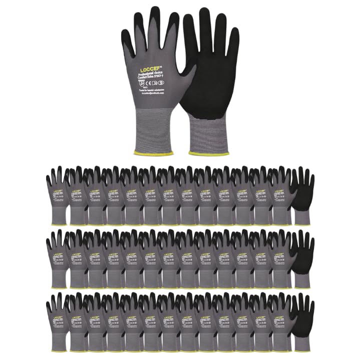 LOCCEF Work Gloves MicroFoam Nitrile Coated-6 Pairs,Seamless Knit Nylon Gloves,Gray Work gloves - color: Grey 36-pairs