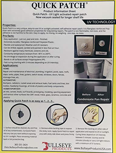 Bullseye Products QP3X6 Quick Patch Repair Kit, 3" x 6"