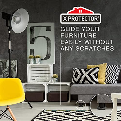 Furniture Sliders X-PROTECTOR - 8+8 Pack 2 1/2” - Multi-Surface Furniture Sliders for Carpet & Hard Floors - 8 Furniture Movers for Carpeted Floors and 8 Hardwood Socks - Move Your Furniture Easily! - size: 8+8 Pack 2 1/2 in (Grey)