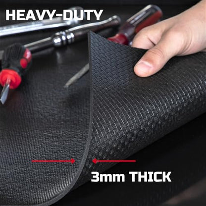 ONREVA Tool Box Liner 14 inch wide x 20 ft Large, Thick Heavy Duty Toolbox Drawer Liners, Rolling Tool Chest Foam Mat, Shelf Rubber Mat, Black Non-slip Organizer Pad for Cabinet, Workbench