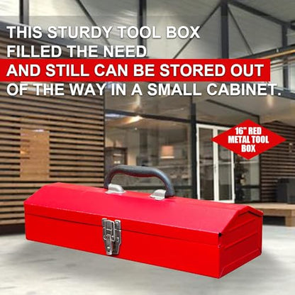 Portable Tool Box, Metal Tool Box, 4 Non-Slip Foot Pads, Ideal for Trailer, Mechanic, DIY-ers, Car Toolbox, Workshops, Garages, Repair Shops,Red - size: 1P-16in-Red