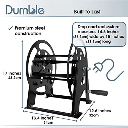 Dumble RV Extension Cord Reel Stand - 50-100ft Black Steel RV Electrical Cord Roll Up or Camper Hose Organizer Spool