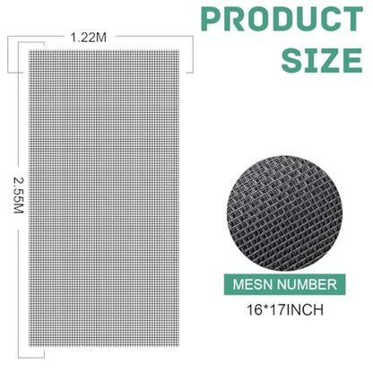 Pet Proof Window Screen Replacements 47.2"X 98.4" Window Screen Roll Door Screen Replacement Mesh Heavy Duty Screens Repair Kit for Sliding Door Patio (Folded Package)