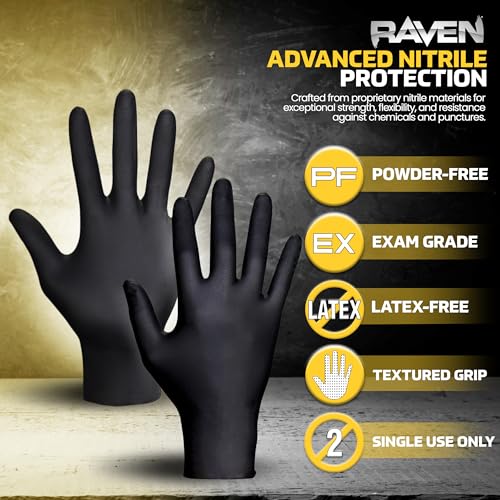 Raven Powder Free Nitrile Disposable Gloves | 7 Mil - Med | Latex Free, Chemical + Puncture Resistant, Textured Grip, Single Use | for Automotive, Industrial, Janitorial, MRO, Food Service | 66517 - size: Medium, style: Glove