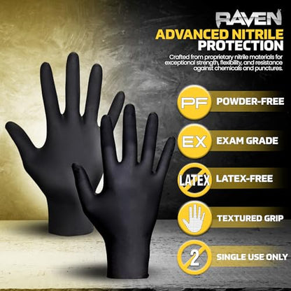 Raven Exam Grade Nitrile Disposable Gloves XL, Powder Free Latex Free Gloves, 7 Mil Puncture Resistant, For Law Enforcement, Automotive, Health Care & Cleaning Supplies, 50 Count - size: X-Large, style: Glove