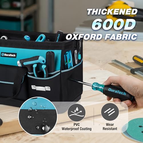 DURATECH 18-Inch Large Tool Bag with Waterproof Hard Bottom, Tool Bags for Men Heavy Duty with 19 Pockets, Wide Open Mouth Toolbag for Electricians Mechanic Plumber HVAC - size: 18 Inch