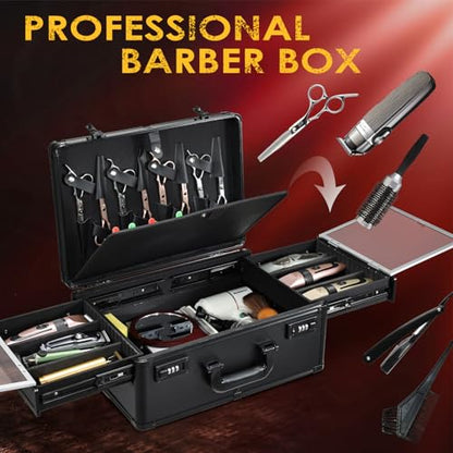 Yueieoun Barber Case 6 Clippers Sliding Tray, Profesional Barbers Briefcase Tool Case, Barber Cases for Clippers and Supplies, Hair Scissors Trimmer Organizer, Salon Hair Grooming Hard Travel Suitcase - color: Black Sliding Trays