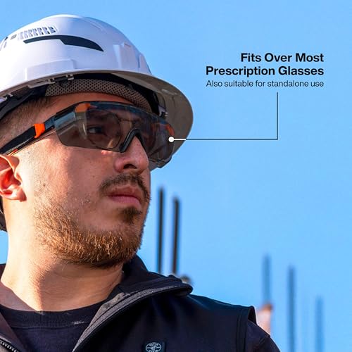 KLEIN TOOLS 03007 Over-The-Glasses Safety Glasses, Shaded Lens, ANSI Z87.1+ and CSA Z94.3 Certified, Anti-Fog and Scratch Resistant, UV Protection, Fits Over Prescription Eyewear - size: Over-the-Glasses, Gray