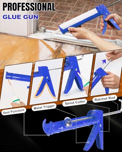 Holothurian Caulking Gun, Caulk Gun No Drip,Sealant Finishing Tool Grout Scraper for Kitchen Bathroom Window Sink Joint, 1/10 Gallon Cartridge, 10:1 Thrust Ratio, Blue - color: Blue