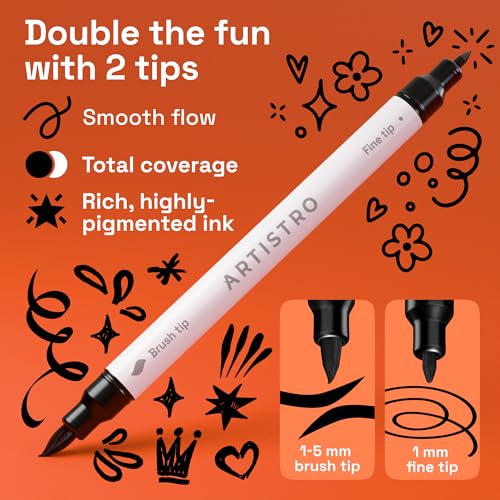ARTISTRO 12 Black Acrylic Paint Markers - Paint Pens for Drawing, Brush + Fine Tips - For Fabric, Rock, Glass, Wood, DIY - Art & Craft Supplies for Adults, Teens, Kids - Teacher Appreciation Gift - style: Black