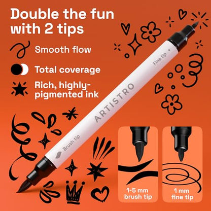 ARTISTRO 12 Black Acrylic Paint Markers - Paint Pens for Drawing, Brush + Fine Tips - For Fabric, Rock, Glass, Wood, DIY - Art & Craft Supplies for Adults, Teens, Kids - Teacher Appreciation Gift - style: Black