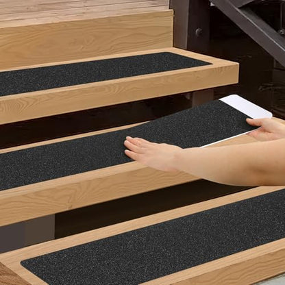 SMILOOL Outdoor Stair Treads Non-Slip Step Strips for Wooden Steps 5 Pack 8” x 30” Anti Slip Grip Tape Precut for Outside Stairs, Non Skid Stair Tread Mats Weather Resistant for Outdoors, Black - size: 8" x 30"