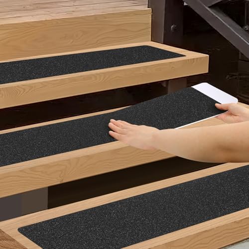 SMILOOL Outdoor Stair Treads Non-Slip Step Strips for Wooden Steps 5 Pack 6” x 30” Anti Slip Grip Tape Precut for Outside Stairs, Non Skid Stair Tread Mats Weather Resistant for Outdoors, Black - size: 6" x 30"