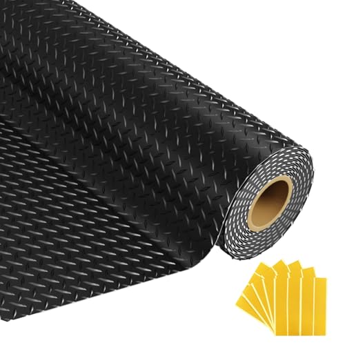 Grandroad auto 10x20 FT Garage Floor Mat, 2.8mm Thickened Flooring Roll for Under Car Diamond Plate PVC Rubber Mat with 20 Pcs Tapes, Non-Slip Floor Mat for Garage, Warehouse, Gyms, Trailer, Black - color: Black, size: 10×20FT