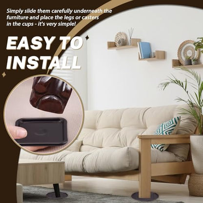 ASTIMESA 8 Pieces 3" Square Furniture Sliders, Heavy Duty Furniture Pads Cups with Carpet Base, Reusable Floor Protectors for Hardwood Vinyl Tile Couch Table Chair Bottom (Brown) (78mm, Square) - size: 78mm