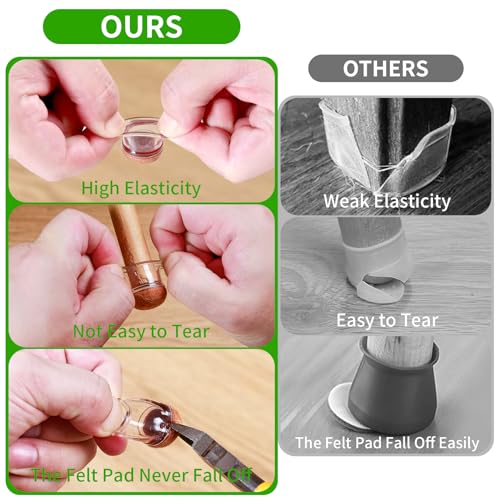 8 Pcs Extra Small Chair Leg Floor Protectors with Felt Pad - Furniture Pads for Hardwood Floors - Round Silicone Stool Cover Caps - Anti-Scratch and Reduce Noise(Clear, Fit: 0.35"~0.55") - size: XS-8PCS-(Fit:0.35-0.55 inch)-Clear