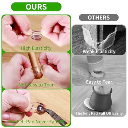 8 Pcs Extra Small Chair Leg Floor Protectors with Felt Pad - Furniture Pads for Hardwood Floors - Round Silicone Stool Cover Caps - Anti-Scratch and Reduce Noise(Clear, Fit: 0.35"~0.55") - size: XS-8PCS-(Fit:0.35-0.55 inch)-Clear