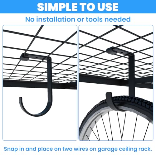 6 Pack Heavy Duty Bike Hooks for Garage Ceiling, Garage Ceiling Hooks with Screws, 70 lbs Capacity Each, Strong Iron Construction for Overhead Organization