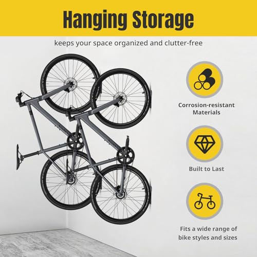 MaxxHaul 51186 Wall-Mounted Bike Rack – Heavy-Duty Steel Bicycle Hanger with TPE Hook – 66 lb Capacity, Space-Saving Vertical Storage for Garage or Apartment – Includes Mounting Hardware