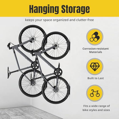 MaxxHaul 51186 Wall-Mounted Bike Rack – Heavy-Duty Steel Bicycle Hanger with TPE Hook – 66 lb Capacity, Space-Saving Vertical Storage for Garage or Apartment – Includes Mounting Hardware