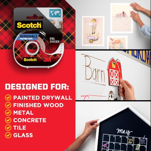 Scotch Mounting, Fastening & Surface Protection Scotch Removable Poster Tape, 3/4 x 150 Inches, 3 Pack, 109-3